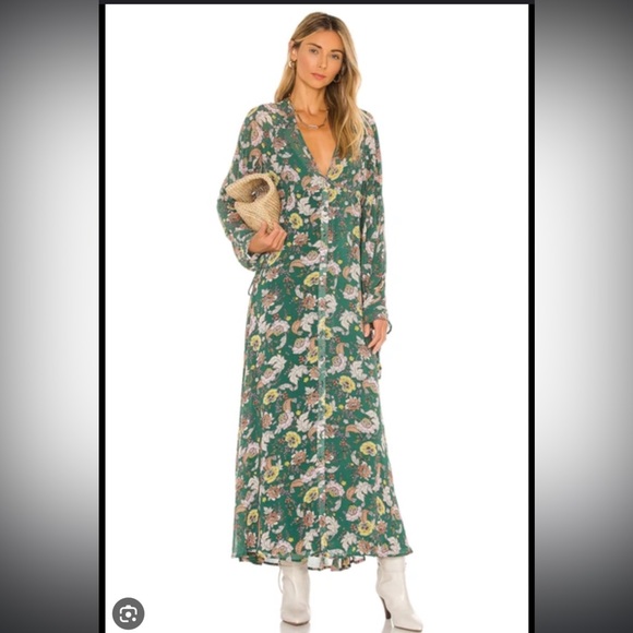 Free People Dresses & Skirts - New Free People Earthfolk Floral Long Sleeve Maxi Dress in Green Combo